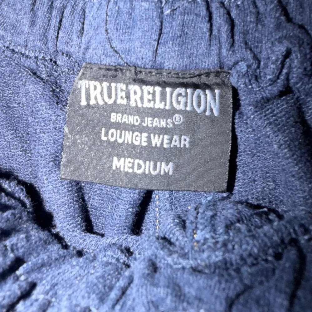 True Religion Mens Lounge Wear Joggers Blue Yellow Contrast Stitch Horseshoe Med